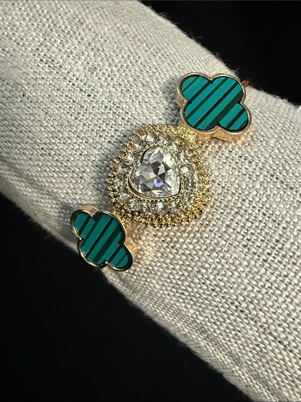 Gold Heart Ring with Green Clover Accents